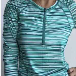 Athleta Striped Green and Blue Long Sleeve Medium Top
